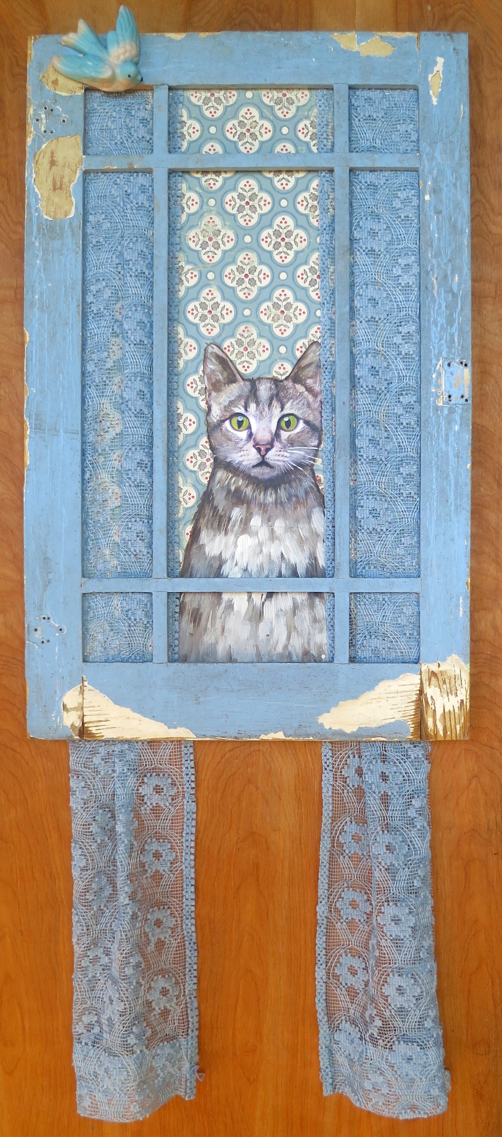Sheba Standing Guard 18x45 Collage on wood panel